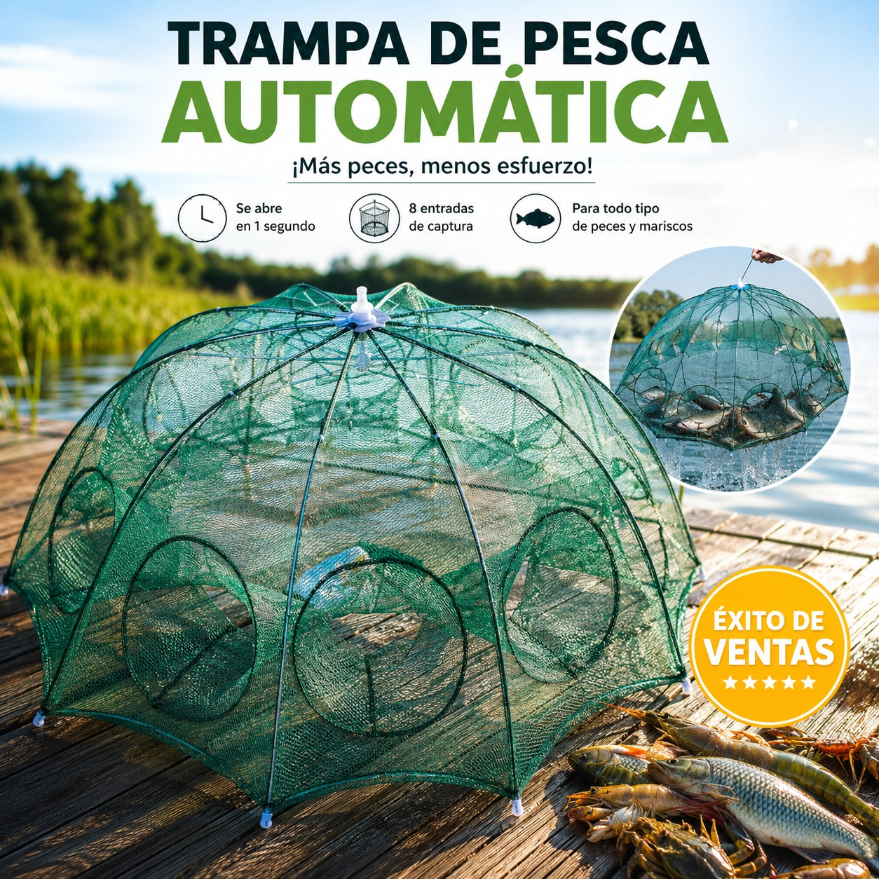 70% DE DESCUENTO | 🦐 ¡Captura peces sin esfuerzo con la mejor red de pesca automática!