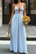 Azelith - Vestito maxi halter a righe primaverili