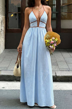 Azelith - Vestito maxi halter a righe primaverili