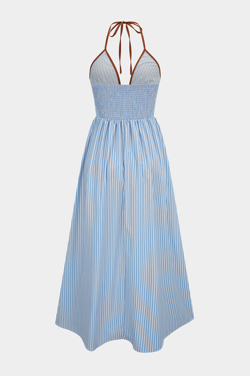 Azelith - Vestito maxi halter a righe primaverili