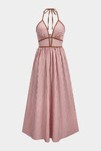 Azelith - Vestito maxi halter a righe primaverili