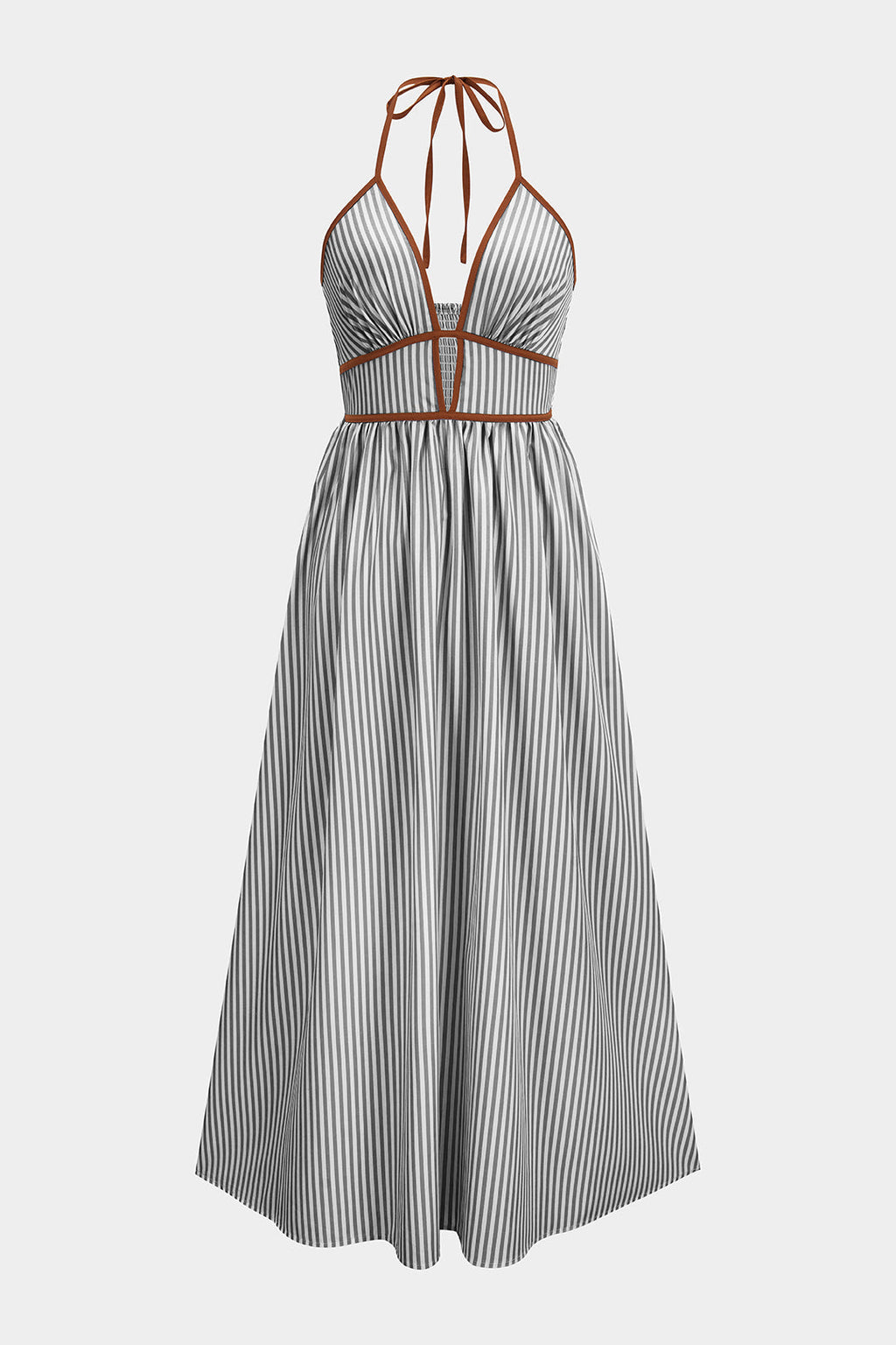 Azelith - Vestito maxi halter a righe primaverili