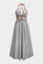 Azelith - Vestito maxi halter a righe primaverili