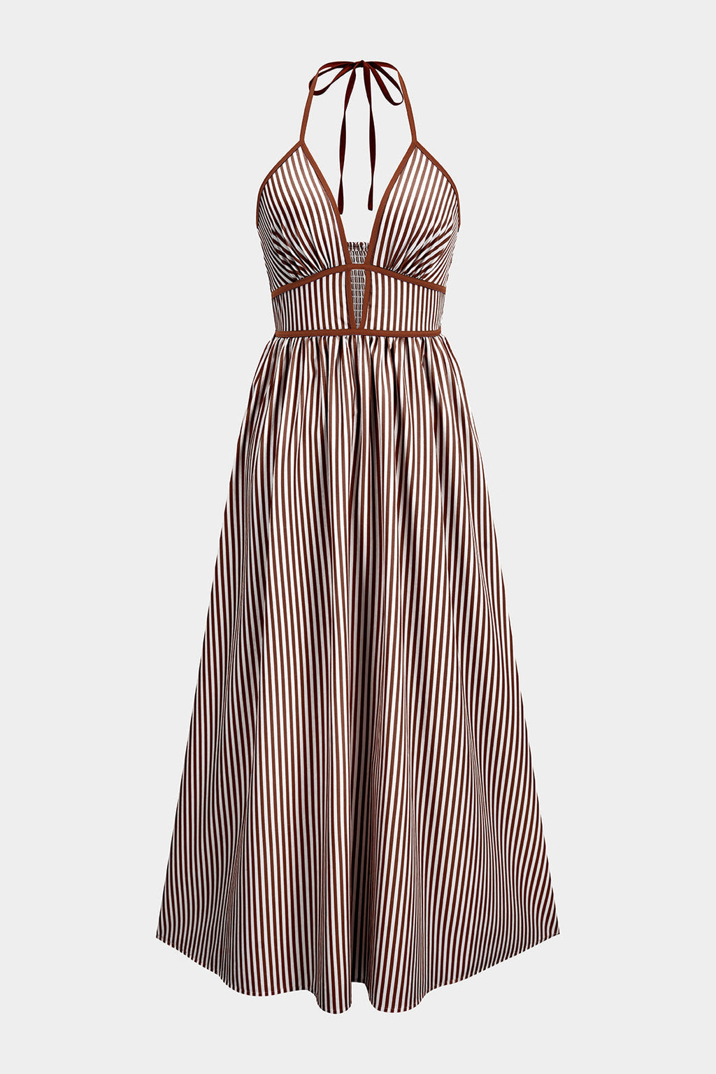 Azelith - Vestito maxi halter a righe primaverili