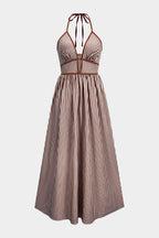 Azelith - Vestito maxi halter a righe primaverili