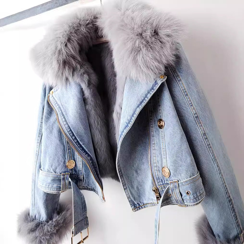 Margaux Luxe™ | Cappotto in denim con pelliccia di volpe