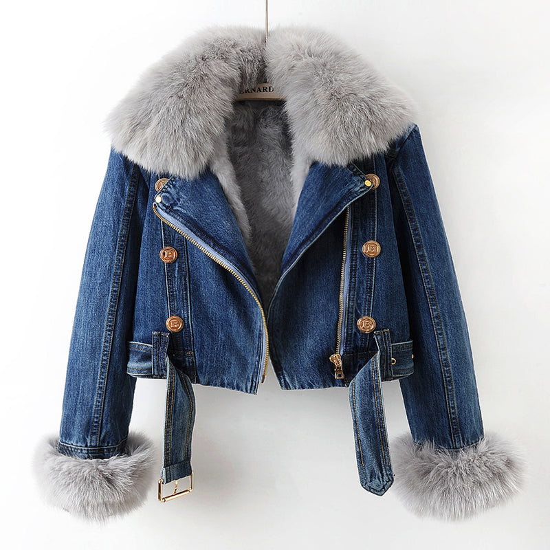 Margaux Luxe™ | Cappotto in denim con pelliccia di volpe