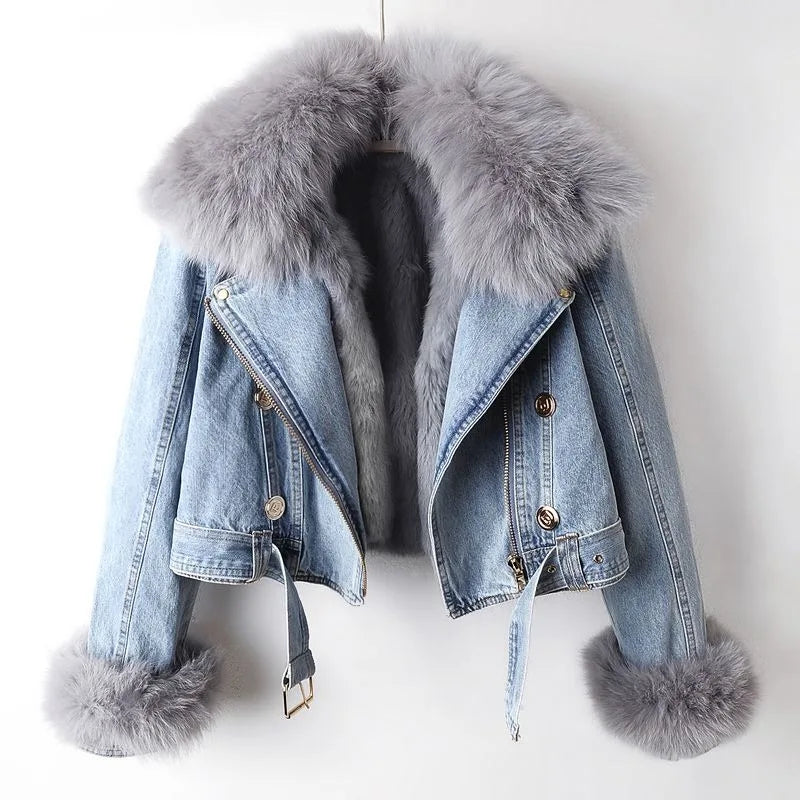 Margaux Luxe™ | Cappotto in denim con pelliccia di volpe