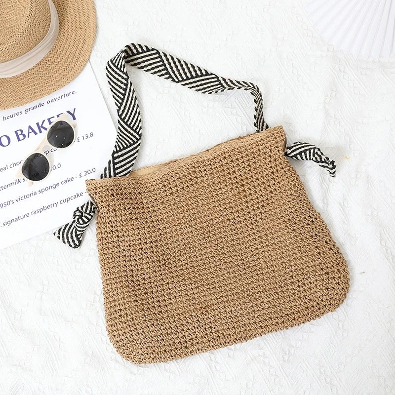 Borsa tote boho intrecciata - Borsa casual da spiaggia e uso quotidiano
