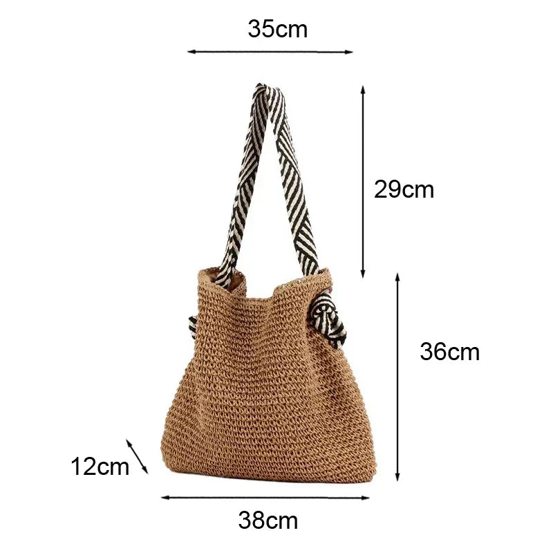 Borsa tote boho intrecciata - Borsa casual da spiaggia e uso quotidiano