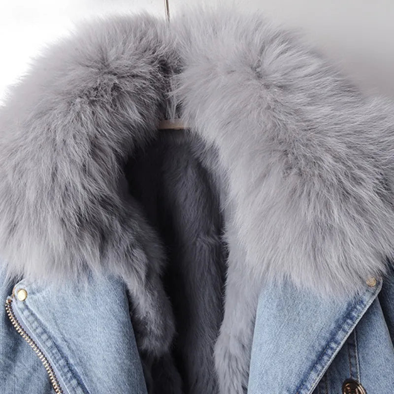 Margaux Luxe™ | Cappotto in denim con pelliccia di volpe