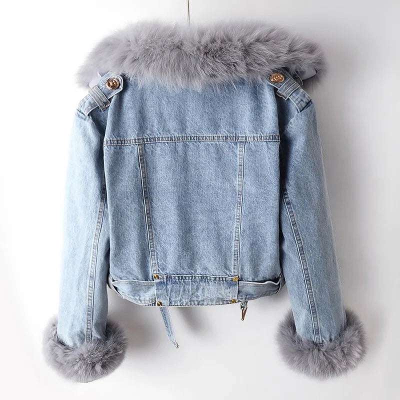Margaux Luxe™ | Cappotto in denim con pelliccia di volpe