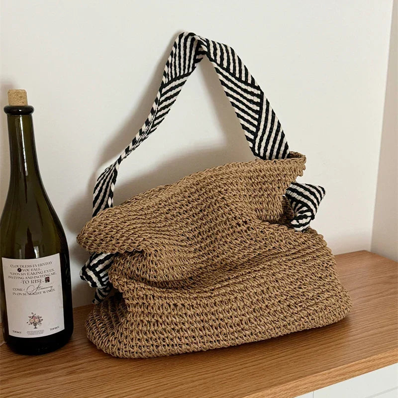 Borsa tote boho intrecciata - Borsa casual da spiaggia e uso quotidiano