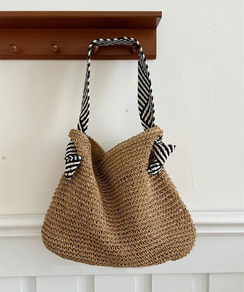 Borsa tote boho intrecciata - Borsa casual da spiaggia e uso quotidiano