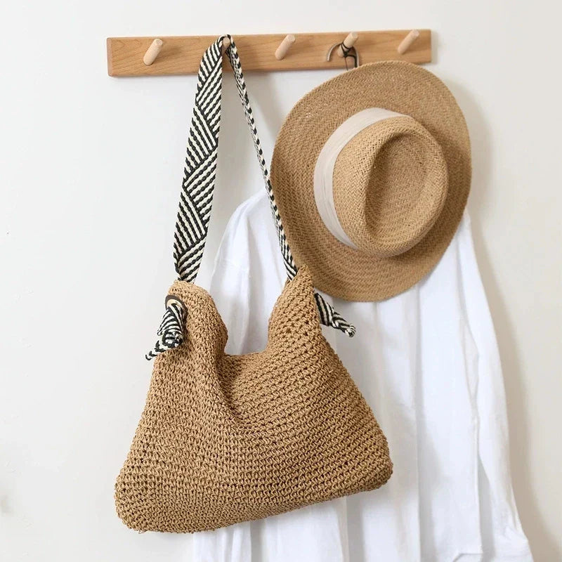Borsa tote boho intrecciata - Borsa casual da spiaggia e uso quotidiano
