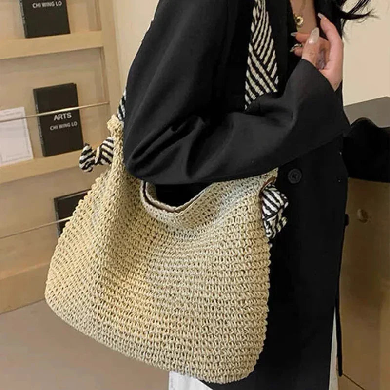 Borsa tote boho intrecciata - Borsa casual da spiaggia e uso quotidiano