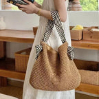 Borsa tote boho intrecciata - Borsa casual da spiaggia e uso quotidiano