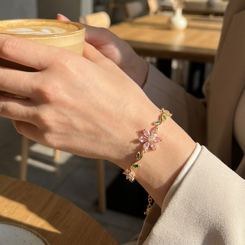 Bracciale fiore di ciliegio con strass