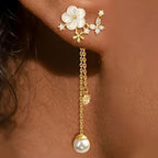Orecchini a fiore con perla e nappa